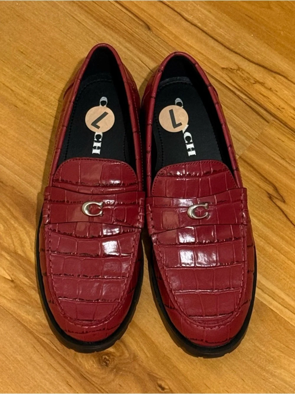 Coach Women’s Jocelyn loafer Burgundy Croc-Embossed Slip-On - Picture 1 of 9